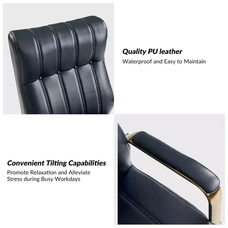 Modern Leather Swivel Tilting Office Chair with Channel Tufted