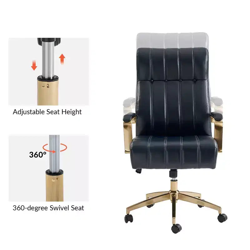 Modern Leather Swivel Tilting Office Chair with Channel Tufted