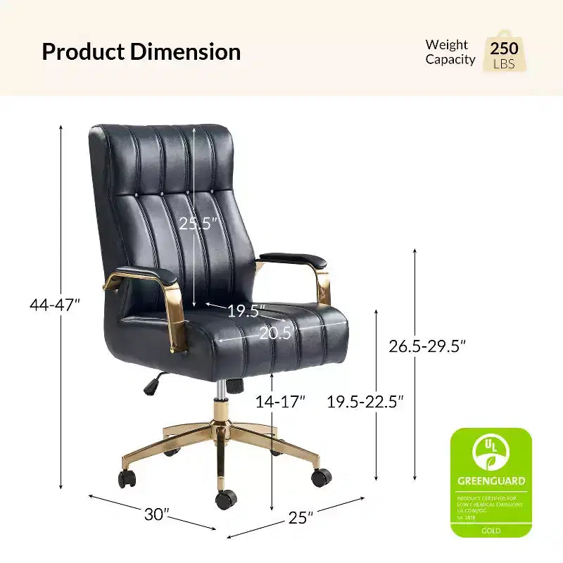 Modern Leather Swivel Tilting Office Chair with Channel Tufted