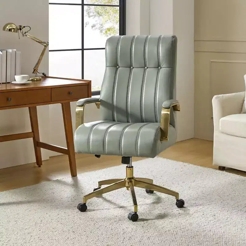 Modern Leather Swivel Tilting Office Chair with Channel Tufted