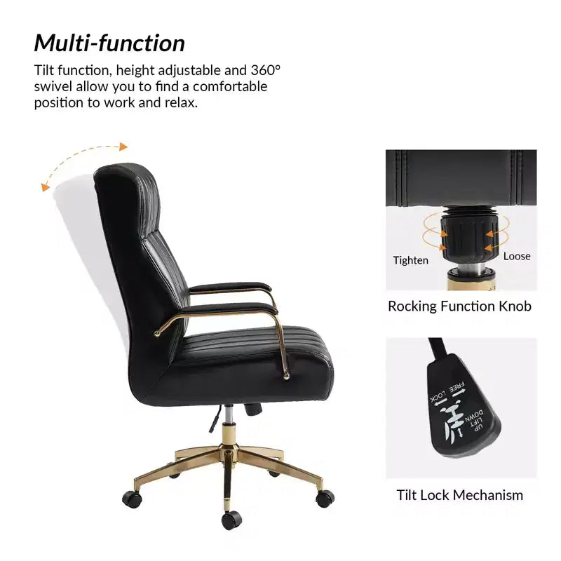 Modern Leather Swivel Tilting Office Chair with Channel Tufted