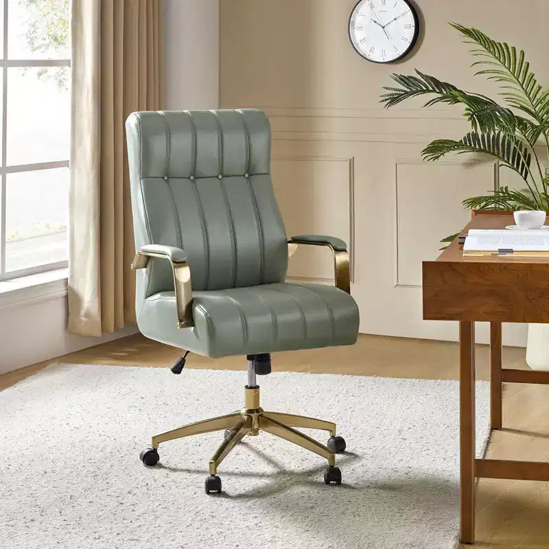 Modern Leather Swivel Tilting Office Chair with Channel Tufted