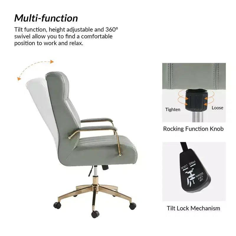 Modern Leather Swivel Tilting Office Chair with Channel Tufted