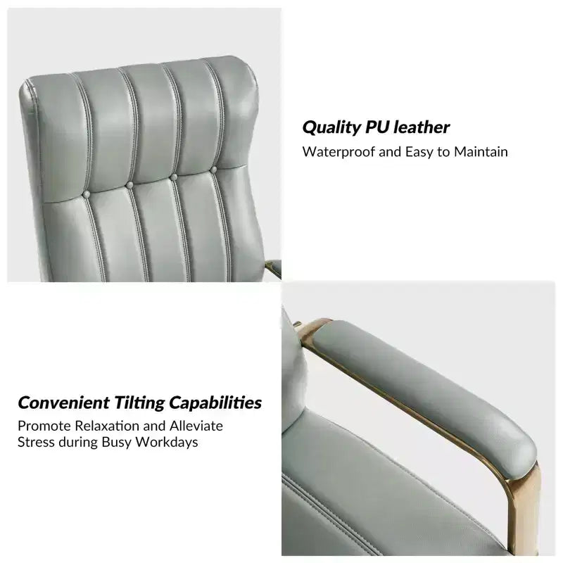 Modern Leather Swivel Tilting Office Chair with Channel Tufted