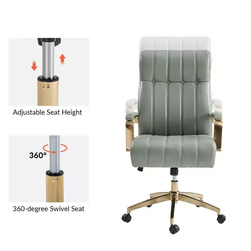 Modern Leather Swivel Tilting Office Chair with Channel Tufted
