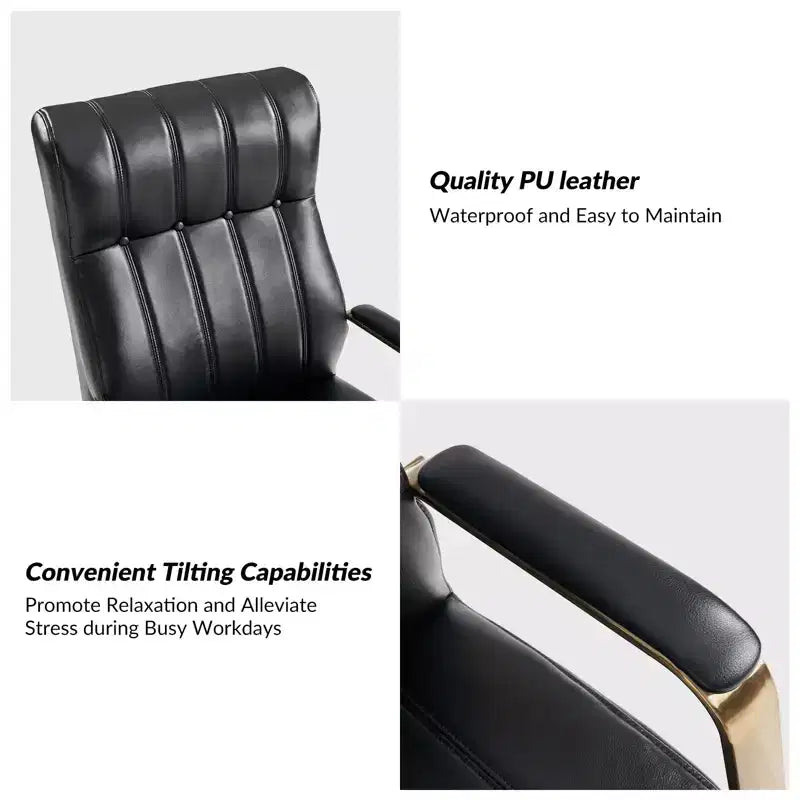 Modern Leather Swivel Tilting Office Chair with Channel Tufted