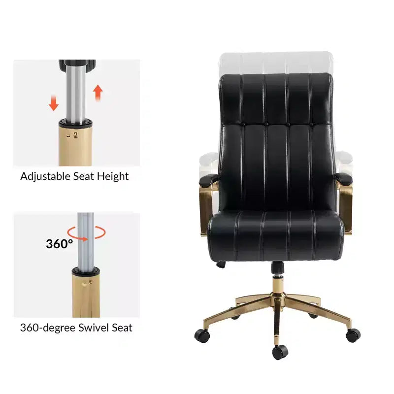 Modern Leather Swivel Tilting Office Chair with Channel Tufted