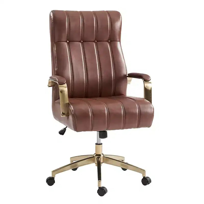 Modern Leather Swivel Tilting Office Chair with Channel Tufted