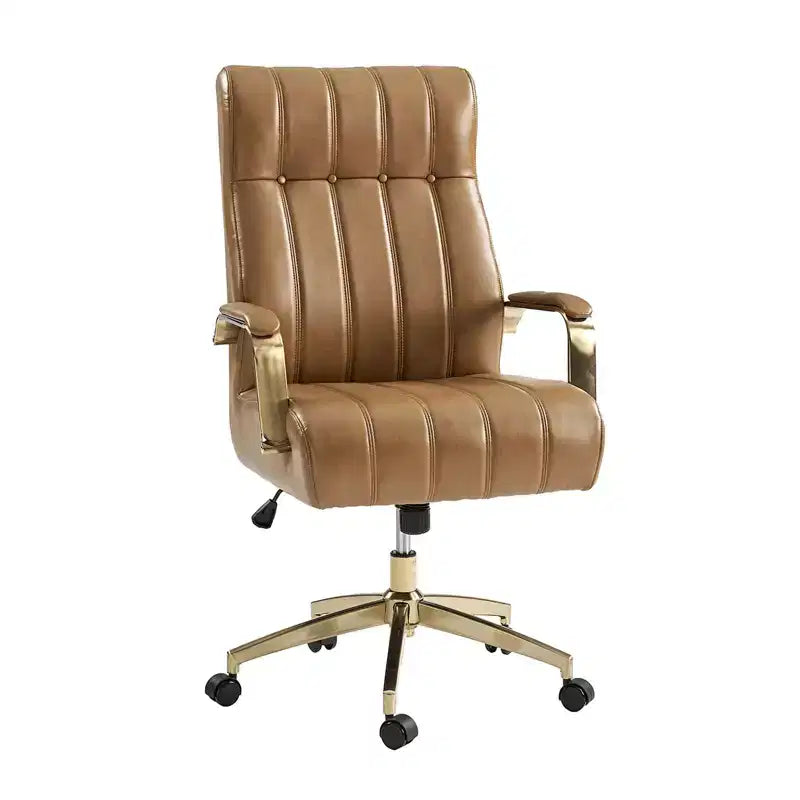 Modern Leather Swivel Tilting Office Chair with Channel Tufted
