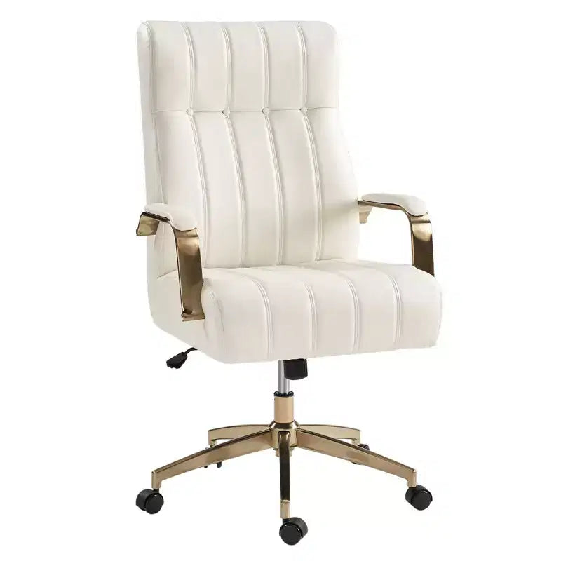 Modern Leather Swivel Tilting Office Chair with Channel Tufted