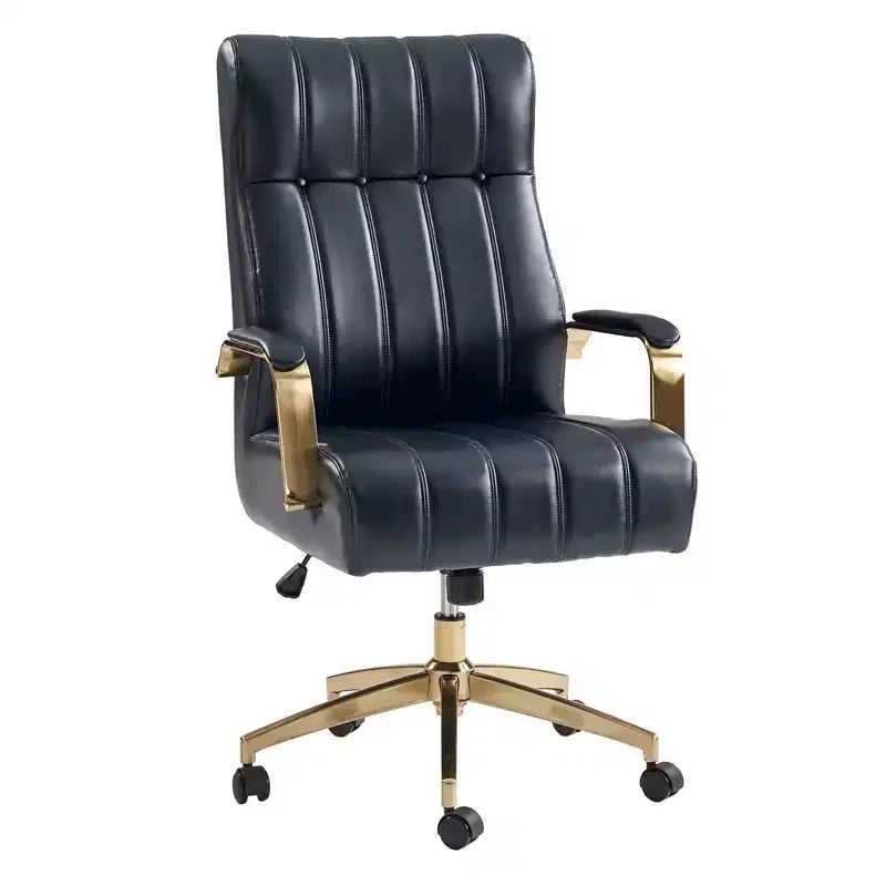 Modern Leather Swivel Tilting Office Chair with Channel Tufted