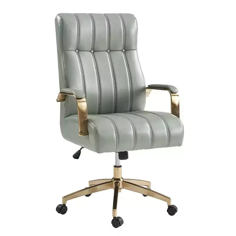 Modern Leather Swivel Tilting Office Chair with Channel Tufted