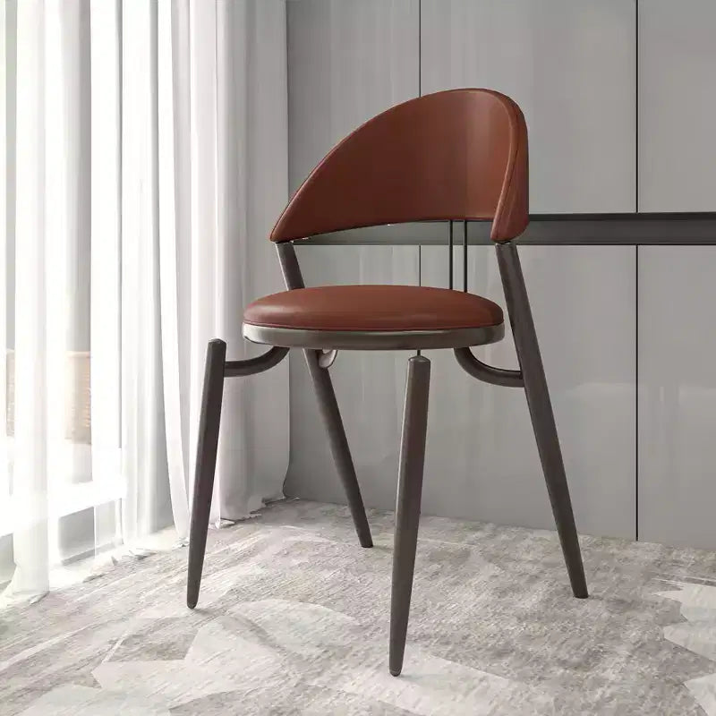 Modern Leather Dining Chair, Open Back Upholstered Accent Side Chair, Metal Legs, No Assembly
