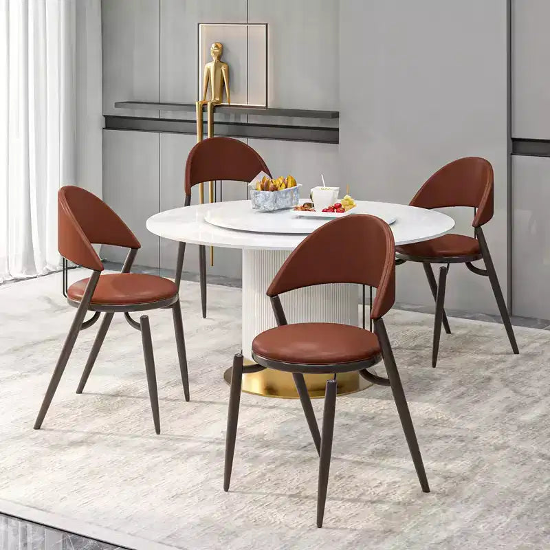 Modern Leather Dining Chair, Open Back Upholstered Accent Side Chair, Metal Legs, No Assembly