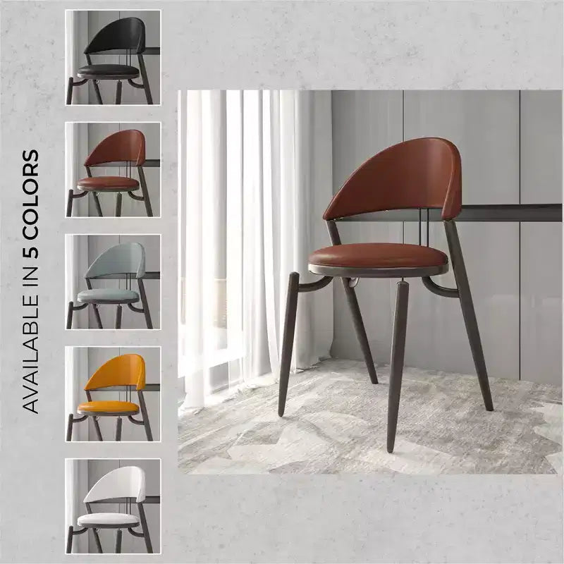 Modern Leather Dining Chair, Open Back Upholstered Accent Side Chair, Metal Legs, No Assembly