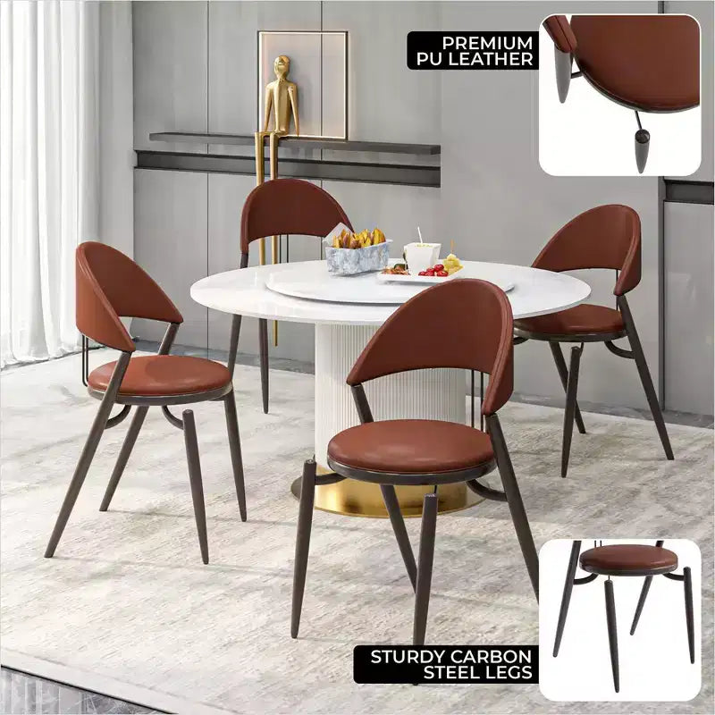 Modern Leather Dining Chair, Open Back Upholstered Accent Side Chair, Metal Legs, No Assembly