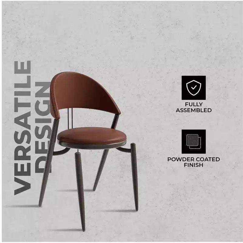 Modern Leather Dining Chair, Open Back Upholstered Accent Side Chair, Metal Legs, No Assembly