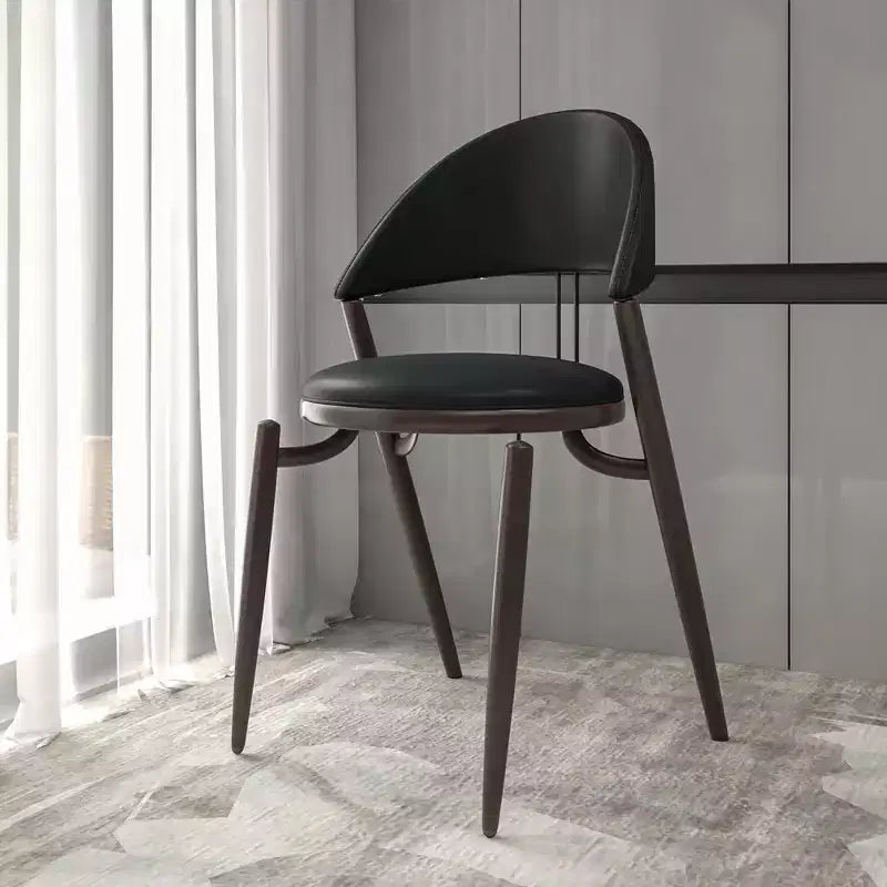 Modern Leather Dining Chair, Open Back Upholstered Accent Side Chair, Metal Legs, No Assembly