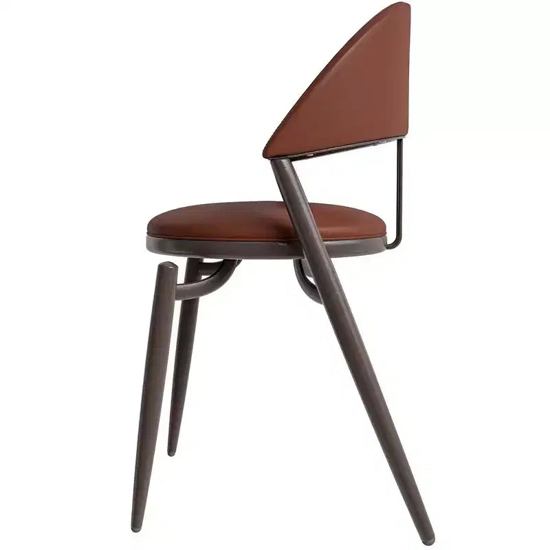 Modern Leather Dining Chair, Open Back Upholstered Accent Side Chair, Metal Legs, No Assembly