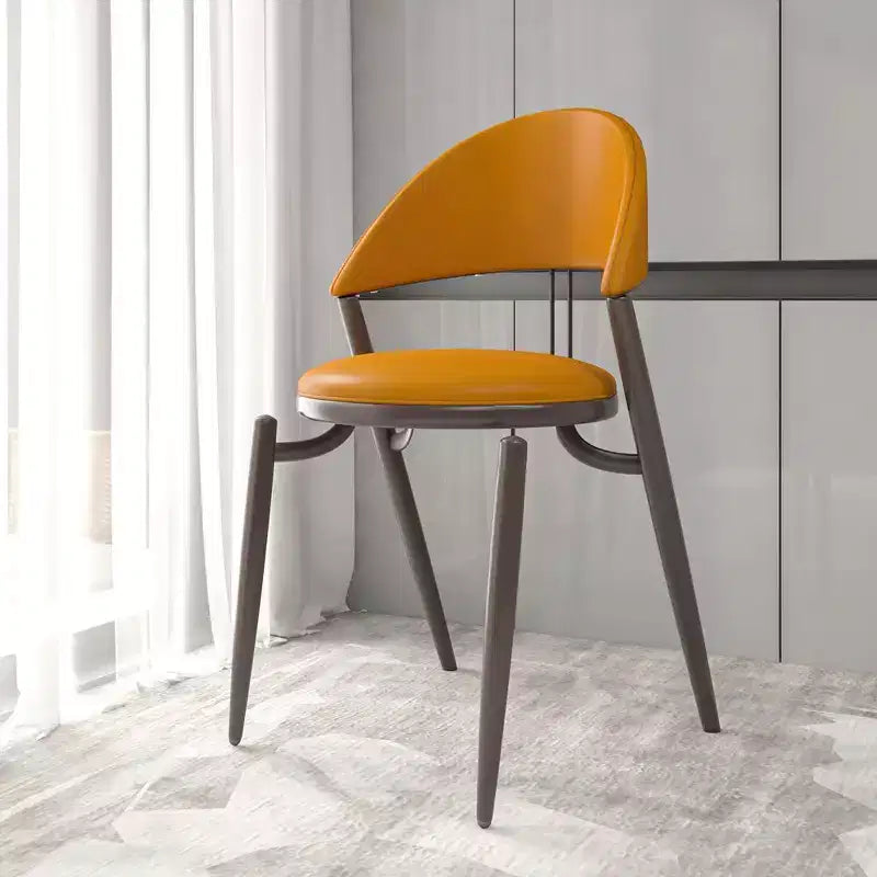 Modern Leather Dining Chair, Open Back Upholstered Accent Side Chair, Metal Legs, No Assembly
