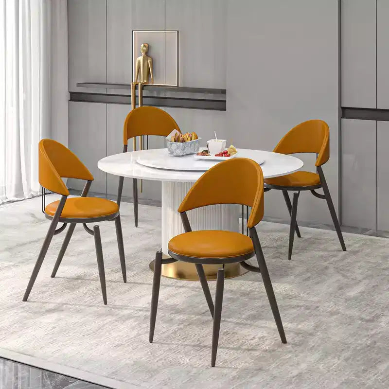 Modern Leather Dining Chair, Open Back Upholstered Accent Side Chair, Metal Legs, No Assembly