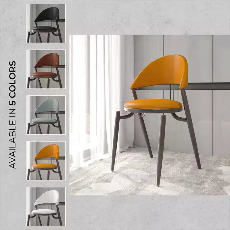Modern Leather Dining Chair, Open Back Upholstered Accent Side Chair, Metal Legs, No Assembly