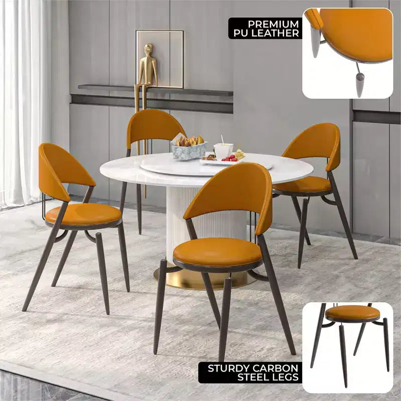 Modern Leather Dining Chair, Open Back Upholstered Accent Side Chair, Metal Legs, No Assembly