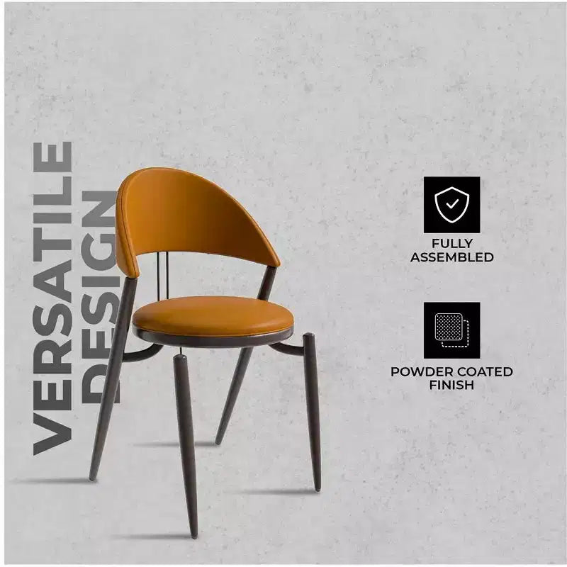 Modern Leather Dining Chair, Open Back Upholstered Accent Side Chair, Metal Legs, No Assembly