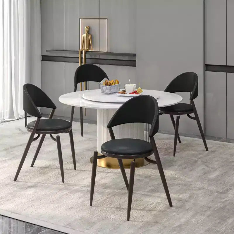 Modern Leather Dining Chair, Open Back Upholstered Accent Side Chair, Metal Legs, No Assembly