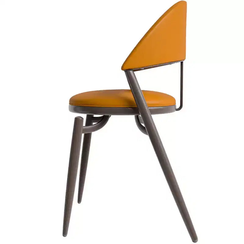 Modern Leather Dining Chair, Open Back Upholstered Accent Side Chair, Metal Legs, No Assembly