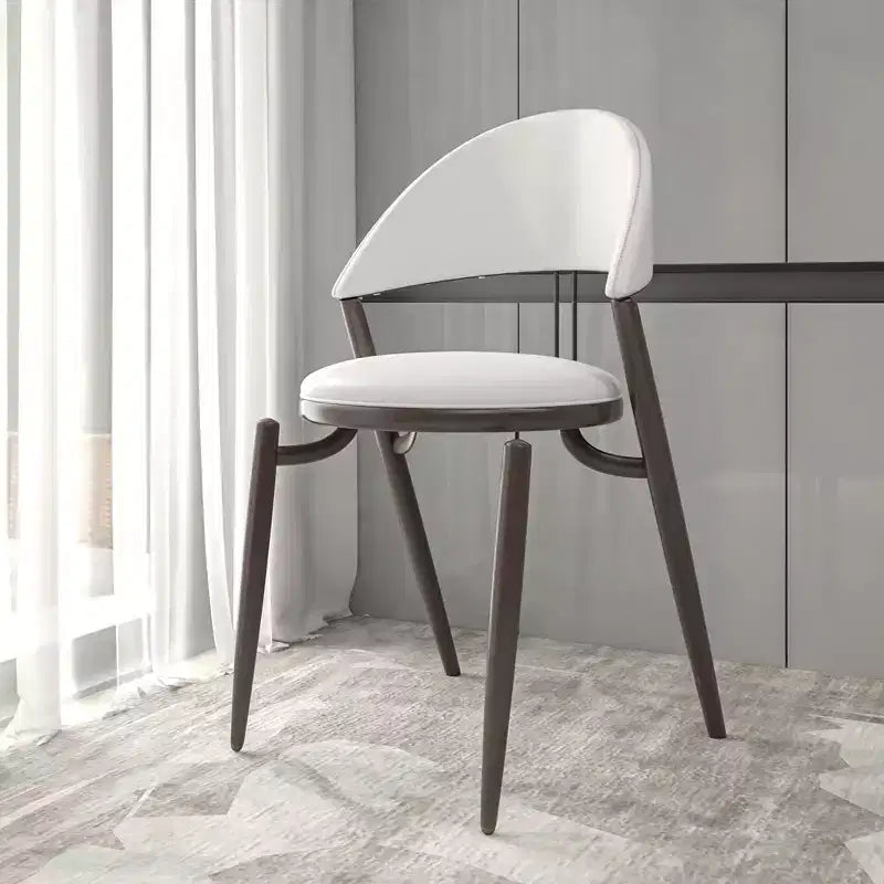 Modern Leather Dining Chair, Open Back Upholstered Accent Side Chair, Metal Legs, No Assembly