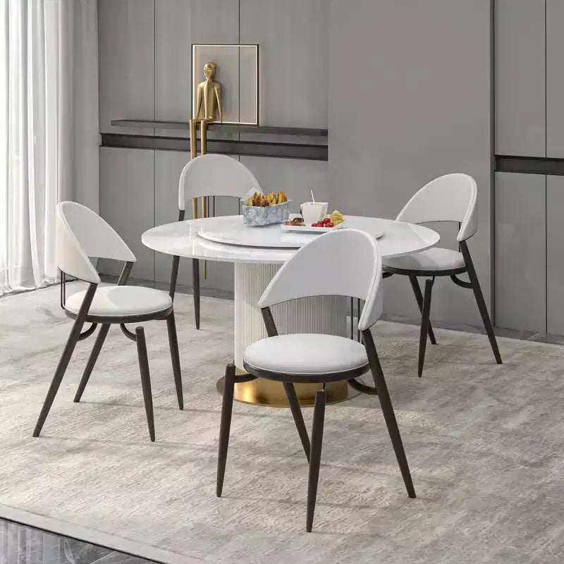 Modern Leather Dining Chair, Open Back Upholstered Accent Side Chair, Metal Legs, No Assembly