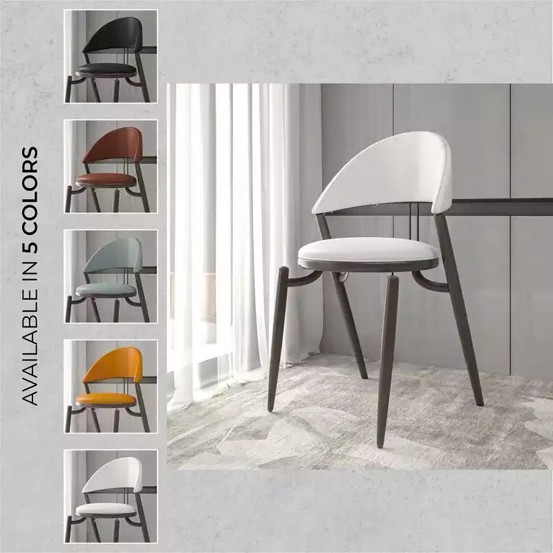 Modern Leather Dining Chair, Open Back Upholstered Accent Side Chair, Metal Legs, No Assembly