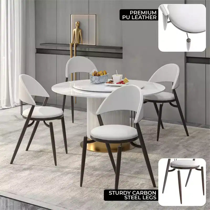 Modern Leather Dining Chair, Open Back Upholstered Accent Side Chair, Metal Legs, No Assembly