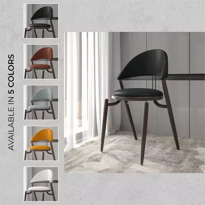 Modern Leather Dining Chair, Open Back Upholstered Accent Side Chair, Metal Legs, No Assembly