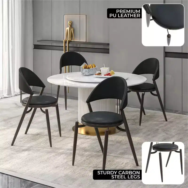 Modern Leather Dining Chair, Open Back Upholstered Accent Side Chair, Metal Legs, No Assembly