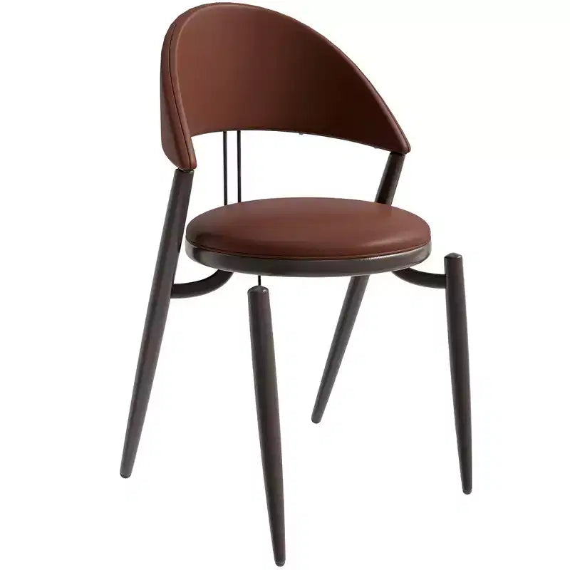Modern Leather Dining Chair, Open Back Upholstered Accent Side Chair, Metal Legs, No Assembly