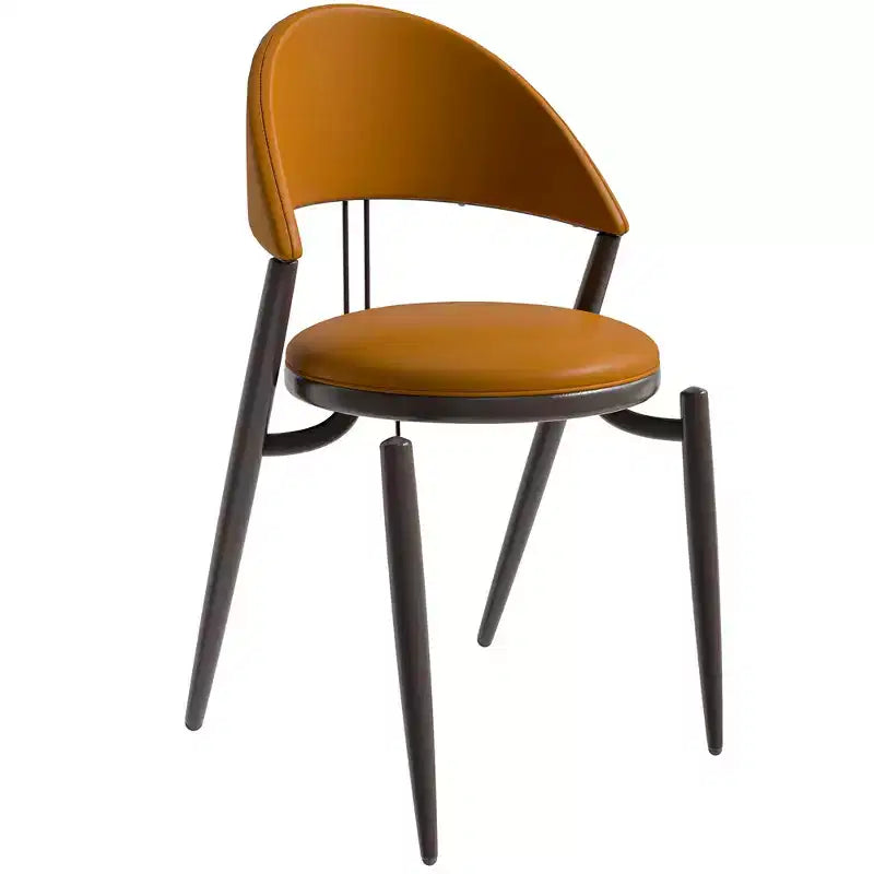 Modern Leather Dining Chair, Open Back Upholstered Accent Side Chair, Metal Legs, No Assembly