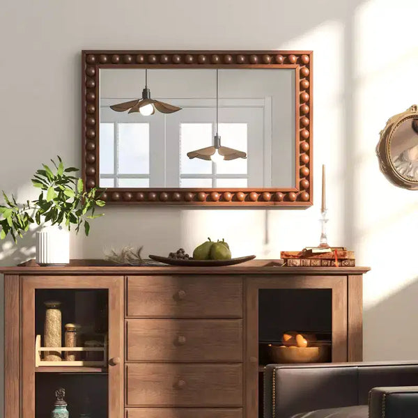 Miroir mural décoratif rustique 24 x 36 avec cadre en bois massif perlé marron/blanc