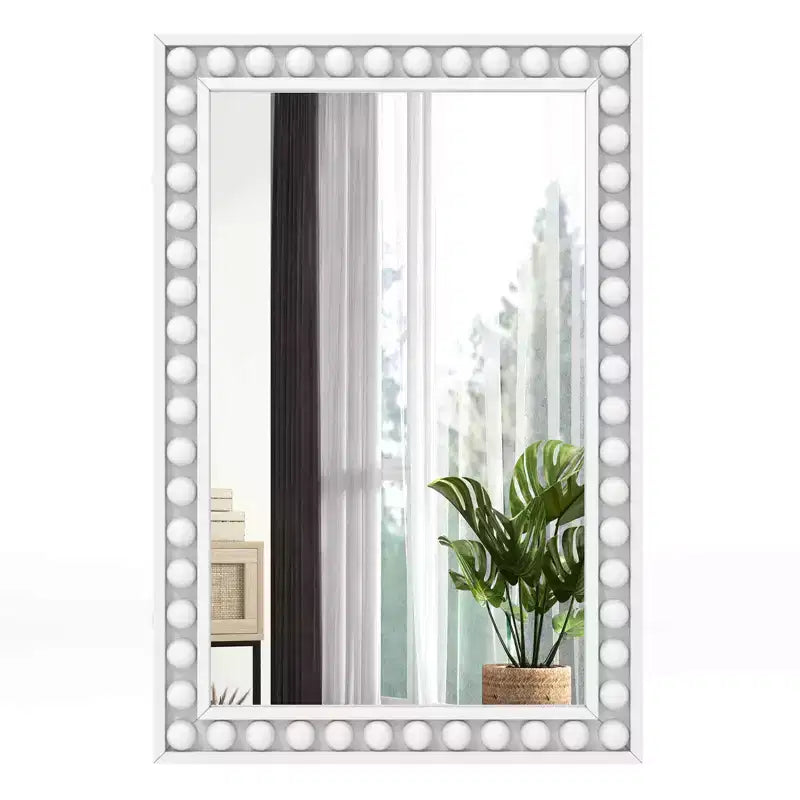 24 x 36 Rustic Decorative Wall Mirror with Solid Wood Frame Beads Brown/White