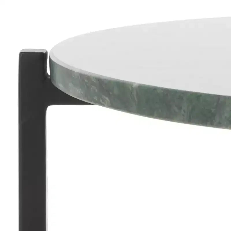 Round Accent Table Green Marble/Black