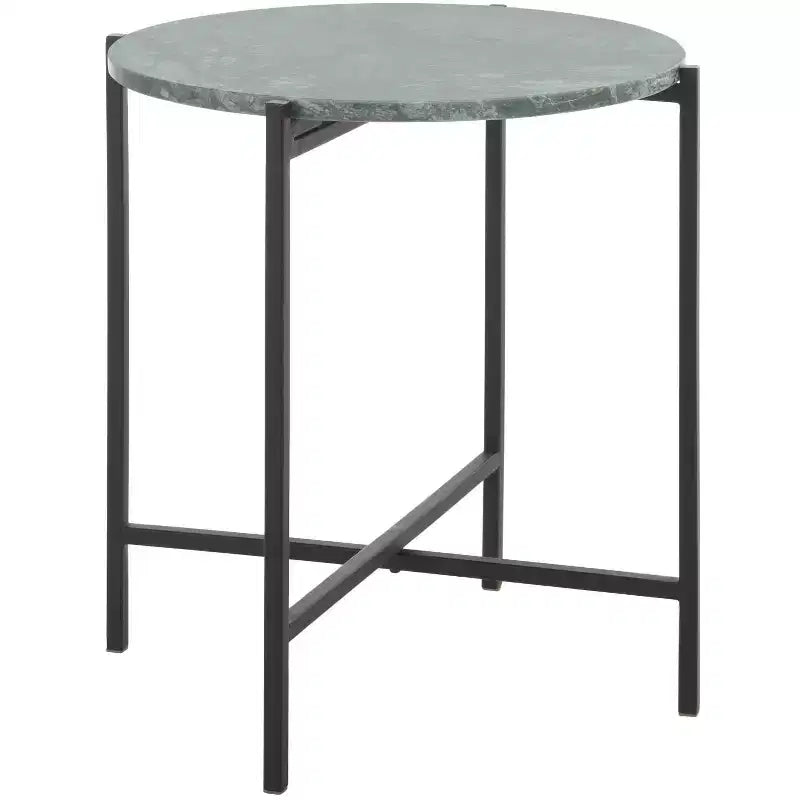 Round Accent Table Green Marble/Black
