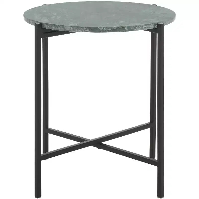 Round Accent Table Green Marble/Black