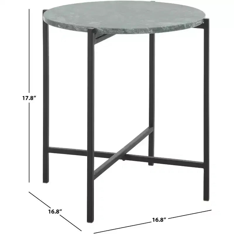 Round Accent Table Green Marble/Black