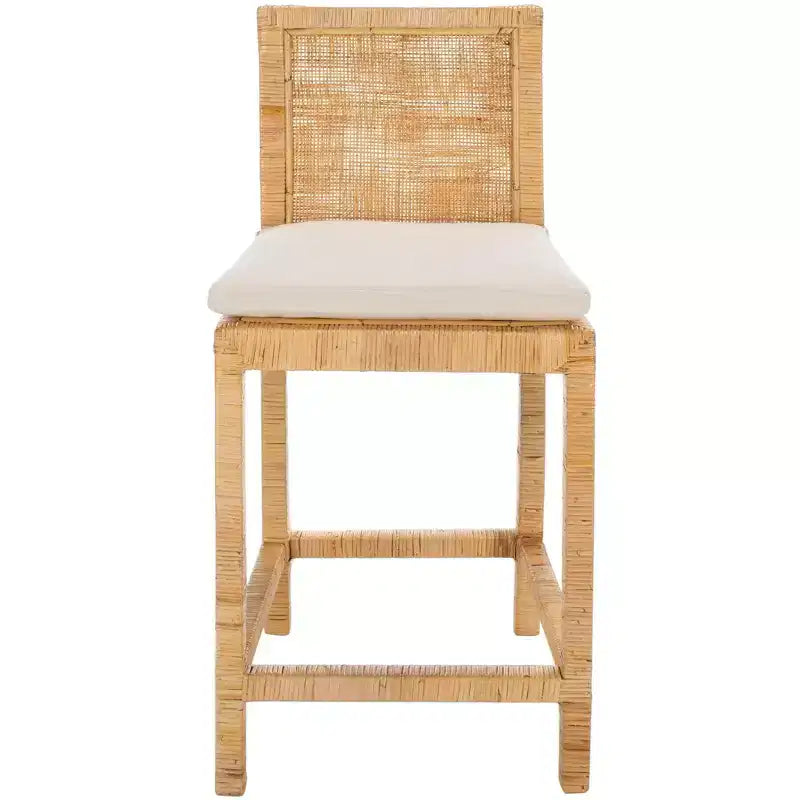 Tojo Cane Counter Stool With Cushion - BST6502 - White/Natural - Safavieh