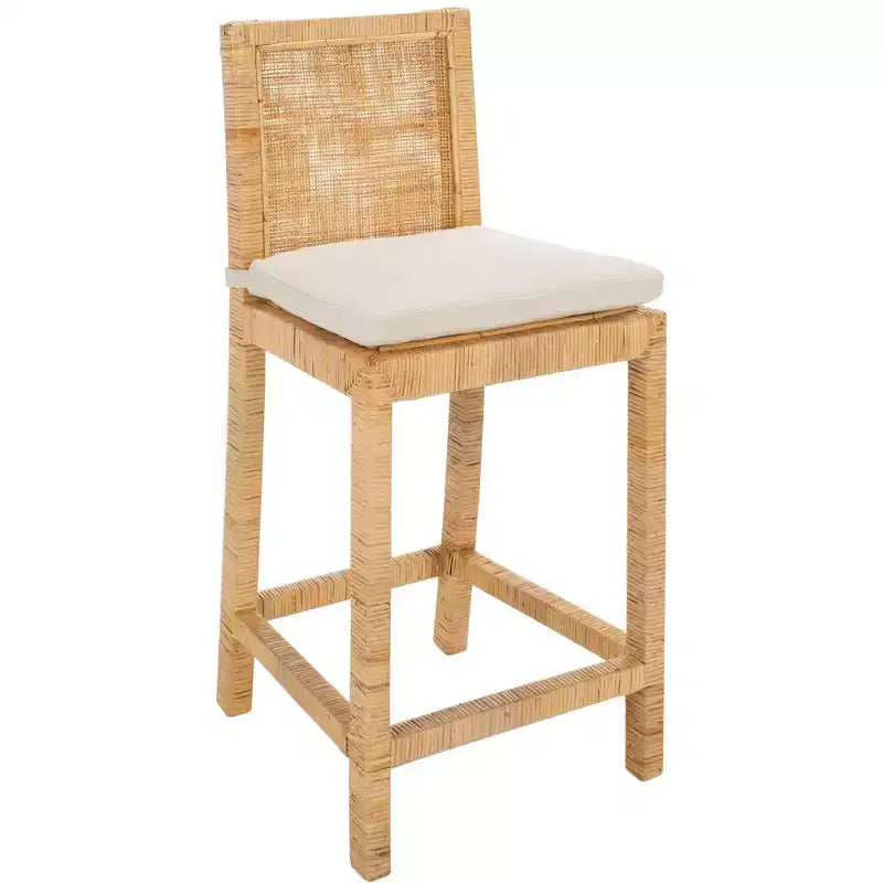 Cane Counter Stool With Cushion White/Natural