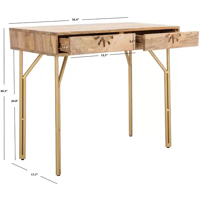2 Drawer Desk Natural/Brass