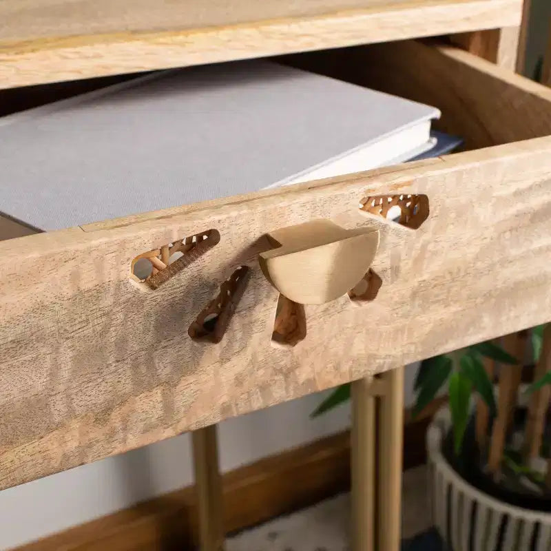 2 Drawer Desk Natural/Brass