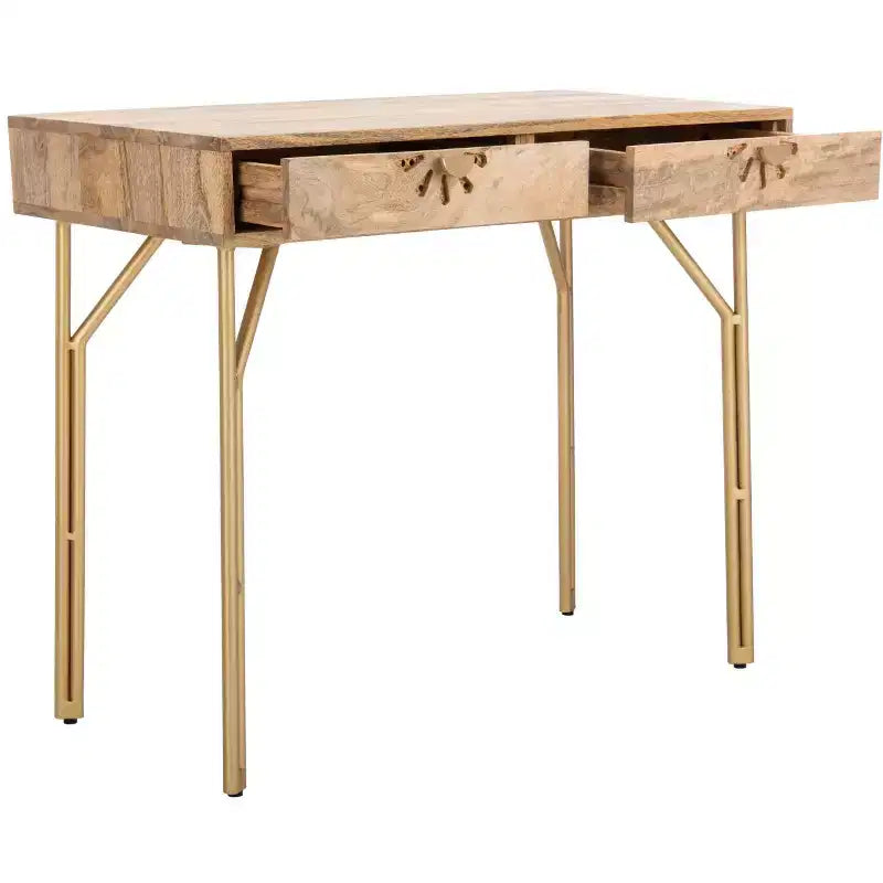 2 Drawer Desk Natural/Brass
