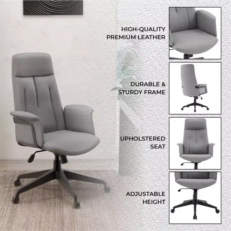 Ergonomic Leather High-Back Office Chair — Adjustable Height, Swivel & Tilt, Armrests, Modern Desk Chair for Home Office